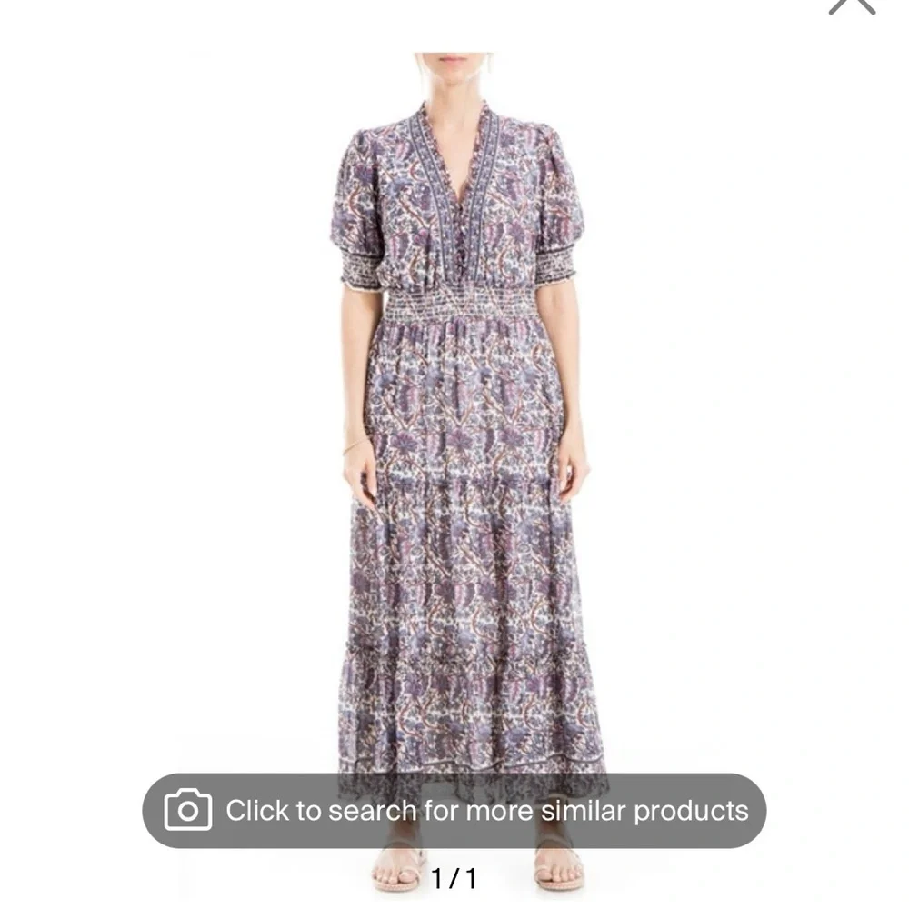 Max Studio Floral Print Maxi Dress in Navy and Burgundy - Picture 7 of 7